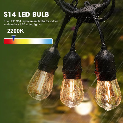 15 Pack Dimmable LED S14 Replacement Light Bulbs, Waterproof 1W Vintage Edison Bulbs for Outdoor Patio Garden String Lights, E26 Regular Medium Sc...