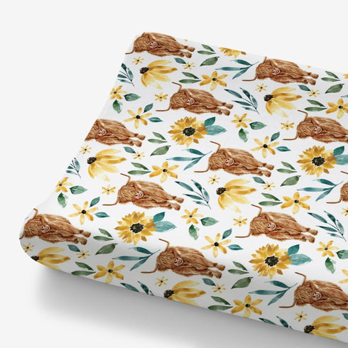 HawSkgFub Highland Cow Sunflower Changing Pad Cover for Baby Girls, Western Farm Animal Fall Flower Diaper Change Table Covers, Soft Stretchy Safe...