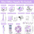 Mini Office Supplies, Purple School Supplies with Sticky Notes,Mini Stapler,Tape Dispenser,Hole Punch,Staple Remover,Staples,Clips,Scissor,Pen (Pu...