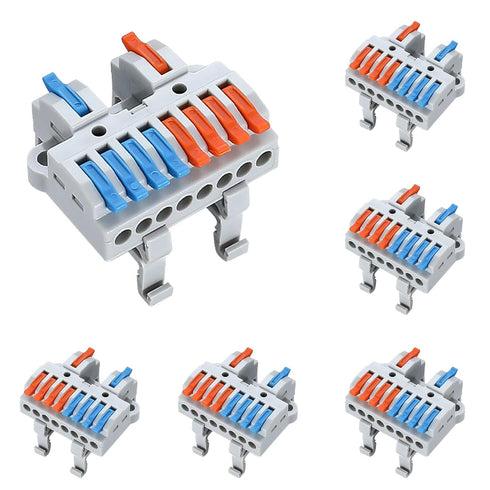 6Set DIN Rail Terminal Blocks, Quick Wiring Cable Connector DIY Splicing Push-in Wire Connectors for Circuit Inline 28-12AWG (2 in 8 Out)...