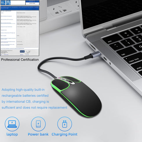 Leather Button Wireless Mouse,Laptop Mouse,LED Mouse with RGB Colorful Light,Slim Silent Mouse Rechargeable,USB C Mouse,Computer Mouse for Noteboo...