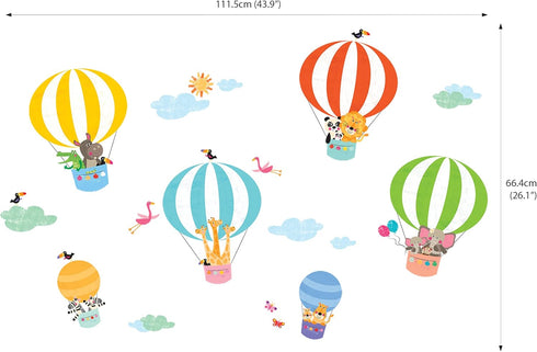 DECOWALL DWL-2010 Animals in Hot Air Balloons Wall Stickers Wall Decals Peel and Stick Removable Wall Stickers for Kids Nursery Bedroom Living Roo...