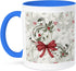 3dRose Elegant Christmas Holly and Berries Pattern Bow and Winter Greenery Two Tone Mug, 11 oz, Blue...