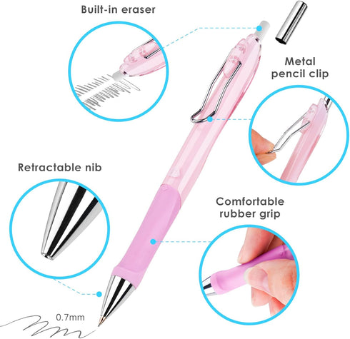 Tomorotec Mechanical Pencils Set 6PCS Pack School Office Supplies with Erasers Lead Cap Eraser Refills, 0.5 mm HB Lead Pencil for Writing Sketchin...