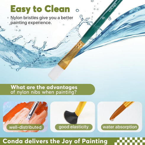 CONDA Paint Brushes Set of 50 Pieces Wooden Handles Brushes, Different Shapes Professional Art Paint Brushes for Oil, Acrylic Canvas and Watercolo...