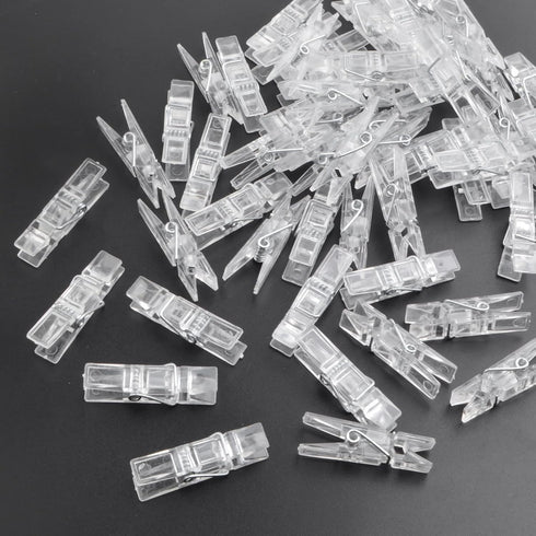 60 Pieces Clear Self Adhesive Clips Plastic Hanging Wall Clips Small Paper Photo Spring Tapestry Clips and 60 Pieces White Sticky Strips for Home ...
