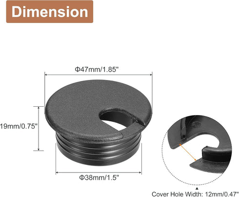 uxcell Cable Hole Cover, 2Pcs 38mm/1-1/2inch ABS Desk Cable Wire Cord Grommet Hole Cover for Office Computer Desk Wire Organizer, Black...