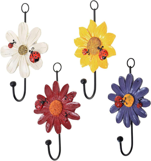 Notakia Creative Daisy Resin Wall Hooks Wall Mounted Art Flower Iron Hook Hand-Painted Hanging Coat/Hat/Key/Towel Hooks Home Decoration(Set of 4)...