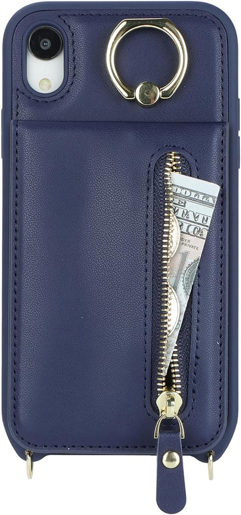 iPhone XR Phone Case with Card Holder for Women, iPhone XR Case Wallet with Strap Credit Card Slots Crossbody with Kickstand Zipper Case for iPhon...