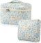 2 Pcs Cotton Quilted Makeup Bag Set, Floral Cotton Cosmetic Bag, Aesthetic Toiletry Travel Organizer Bag for Women Girls (Large+Medium)...