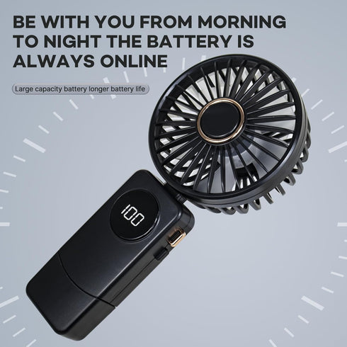 Portable Handheld Fan,Rechargeable Personal Fan,Foldable Neck Fan with Digital Display,Lanyard,Adjustable,5 Speeds,Rechargeable Battery Operated,Q...