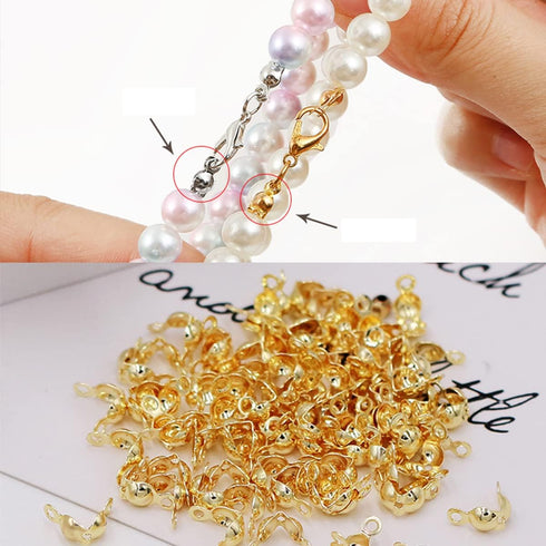 500 Pieces Crimp Beads Calotte Ends Knot Covers for DIY Bracelet Jewelry Making, 5 Colors Clamshell Fold-Over Metal Plated Open Bead Tips Endcaps...