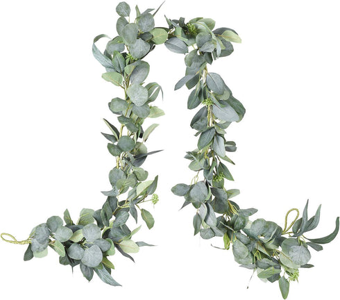DearHouse 6.2 Feet Eucalyptus Garland Artificial Silk Eucalyptus Leaves Vines Handmade Garland Greenery Wedding Home Backdrop Arch Wall Decor...