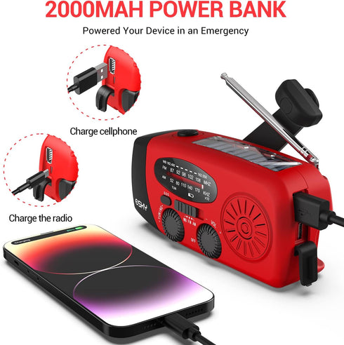 Esky Emergency Hand Crank Radio with 3 LED Flashlight, AM/FM/NOAA Portable Weather Radio with 2000mAh Power Bank Phone Charger, Solar Powered Rech...