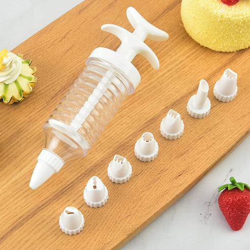 1Pc White Pipe Nozzles with Syringe?8pcs Plastic Cream Baking Piping Nozzle Dispenser Icing Pastry Tips Tube Decoration Tool, for Cupcake and Cake...