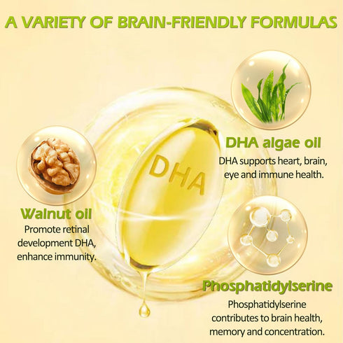 DHA & Omega Softgels for Adults, with Phosphatidylserine, Walnut Oil & Omega-3, Supports Healthy Brain Function, Vision and Memory, Gluten Free, N...