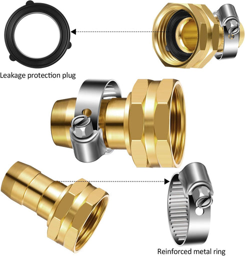 3 Pieces Aluminum Female Thread Shank Hose Menders Garden Hose Mender End Repair Kit Hose Connector Copper Fitting for 5/8 Inch or 3/4 Inch Standa...