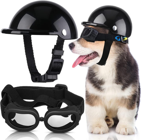 Small Dog Helmet Goggles Motorcycle Helmet UV Protection Doggy Sunglasses Pet Dog Glasses Safety Hat with Adjustable Belt Windproof Snowproof Eye ...