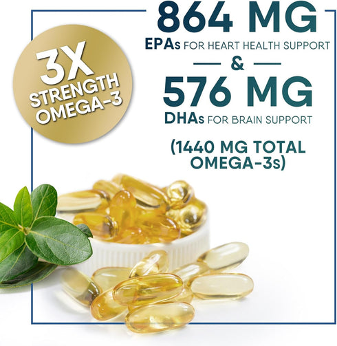 Triple Strength Omega 3 Fish Oil 2400 mg Softgels, Nature's Fish Oil Supplements, Brain & Heart Health Support - EPA & DHA, 1200 MG Fish Oil in Ea...