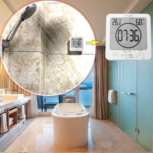 Waterproof Hanging Wall Clock Shower Timer, Large Digital Bathroom Alarm Clock for Kids, Big Visual Kitchen Cooking Countdown Timer, Bath Temperat...