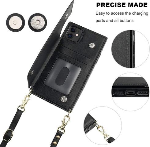 Bocasal Crossbody Wallet Case for iPhone 11 Credit Card Holder PU Leather Kickstand Shockproof Detachable Cross Body Strap Lanyard Magnetic Closur...