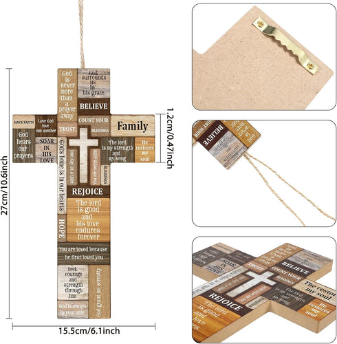 Jetec Cross Wall Decor Christian Wooden Cross Religious Faith Biblical Verse Wall or Table Sign for Home Easter Christmas Farmhouse Home Hanging D...