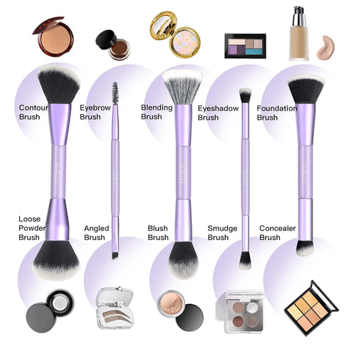 Makeup Brushes Premium Synthetic Foundation Powder Concealers Eye Shadows Makeup 5 Pcs Brush Set with Cosmetic Bag(Purple)...