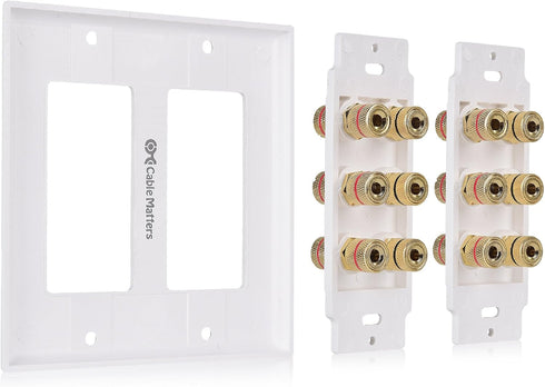 Cable Matters Double Gang Speaker Wire Wall Plate, Gold Plated Speaker Wall Plate with Banana Plug Binding Post for 6 Speakers, White...