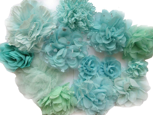 YYCRAFT 12pcs Mint/Aqua Chiffon Lace Hair Flower for Girls Headband Baby Flowers Bows,Crafts,Party Decoration(2"-4.5")...