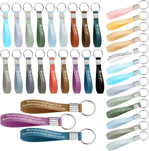 50 Pcs Thank You Gift Keychain Appreciation Keyring Holiday Gift Baskets Silicone Key Chain Worker Appreciation Gift for Volunteer Employee Teache...