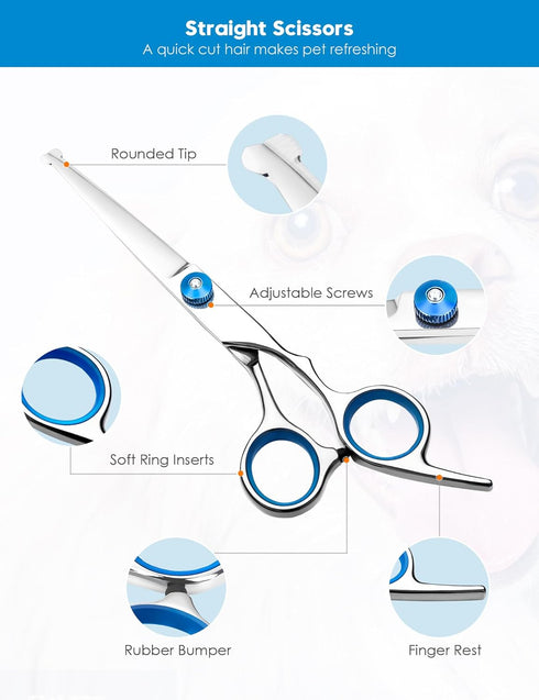 Dog Grooming Scissors with Safety Round Tips?Professional 5 in 1 Dog Grooming Kit ?Dog Scissors for Grooming Sharp and Durable, DGS001...