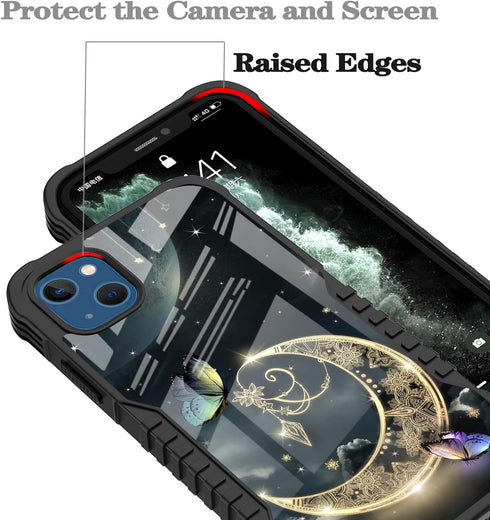 LANJINDENG Compatible with iPhone 15 Plus Case Golden Starry Moon Butterfly Design for Women Girls, Military Grade Shockproof Bumper Anti-Scratch ...