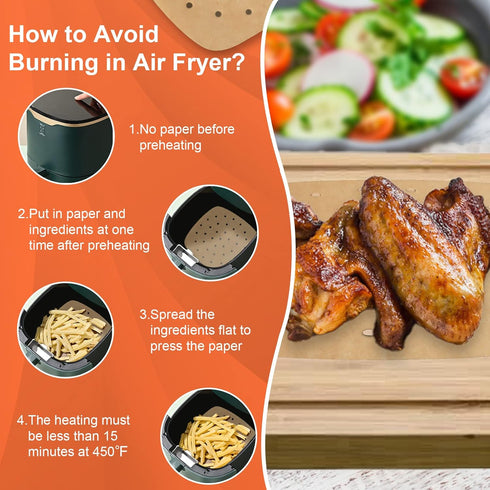 Numola 100 Pcs Air Fryer Liners Disposable Parchment Paper, 9 Inch Perforated Airfryer Sheets for Baking, Square Unbleached Non-Stick Steamer Line...