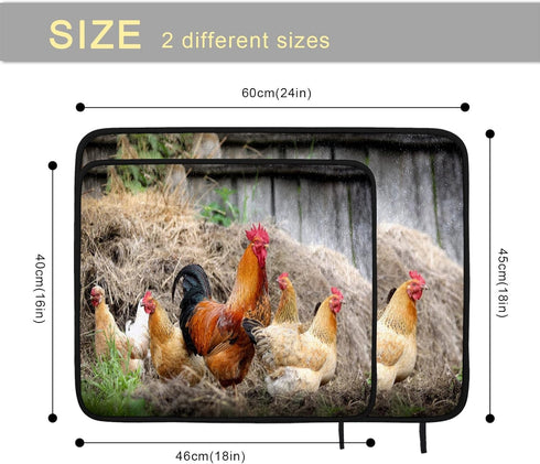 Dish Drying Mat For Kitchen Counter Rooster Chicken Hen Farm Absorbent Microfiber Kitchen Drying Mats For Dishes Reversible Countertop Dish Draine...