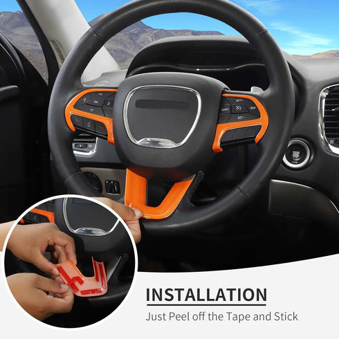 Linskip Steering Wheel Trim Compatible with 2015-2023 Dodge Charger/Challenger & 2014-2024 Durango & 2014-2020 Jeep Grand Cherokee, Steering Wheel...