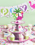 WERNNSAI Dinosaur Cupcake Stand - 3-Tier Pink Dinosaur Birthday Party Decorations for Girls Cardboard Dino Cupcake Holder Dessert Tower Round Serv...