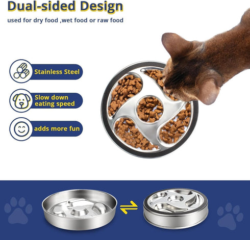 1Pack Slow Feeder Dog Bowls for Medium to Big Dogs - 3 Cup Capacity, Dual-Design for Dry and Wet Food, 304 Stainless Steel, Anti-Slip Base - Preve...