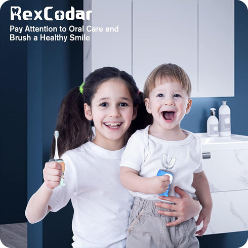RexCodar Ultrasonic Kid's U-Shaped Electric Toothbrush, IPX7 Waterproof, Five Cleaning Modes, 60S Smart Reminder (Blue Ages 6-12)...