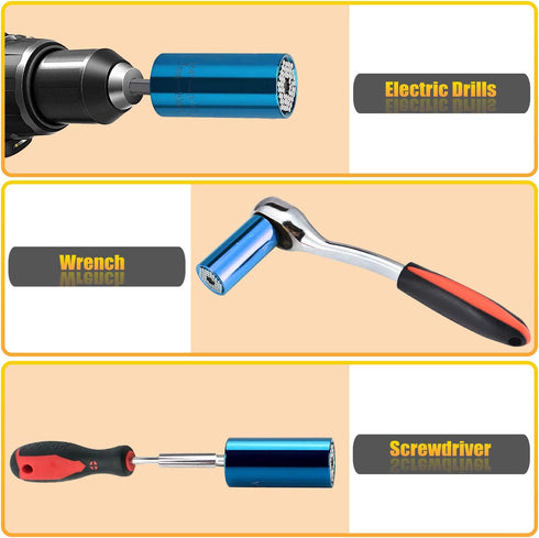 2 Sets Universal Wrench Socket Gifts for Men, 1/4 to 3/4 inch Universal Grip Ratchet Tool Sets with Power Drill Adapter, Best Unique Gadgets for M...