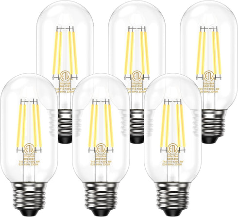 ASOKO Edison Bulb, T45 Daylight 4000K LED Tubular 4W Dimmable Tube Vintage Bulbs 40 Watt Equivalent,E26 Base(6-Pack)...
