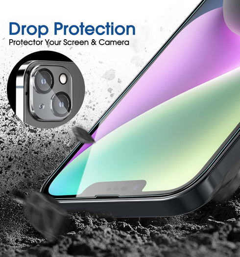 amFilm (2+2 PACK OneTouch Compatible with iPhone 14 Plus 6.7 Tempered Glass Screen Protector and Camera Lens Protector, Edge to Edge Full Coverage...