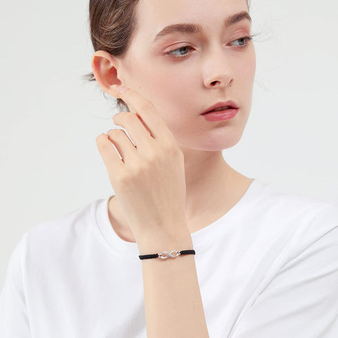 ZENI Infinity Bracelet for Women, Handmade Black Rope Braided Bracelet with 925 Silver Adjustable Bracelet Love Friendship Jewelry Gift...