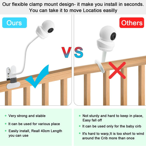 Baby Monitor Mount Compatible with Babysense HD S2/ V43 Baby Monitor and Other Baby Monitor with 1/4 Threaded Hole 15.7 inches Flexible Clip Clamp...