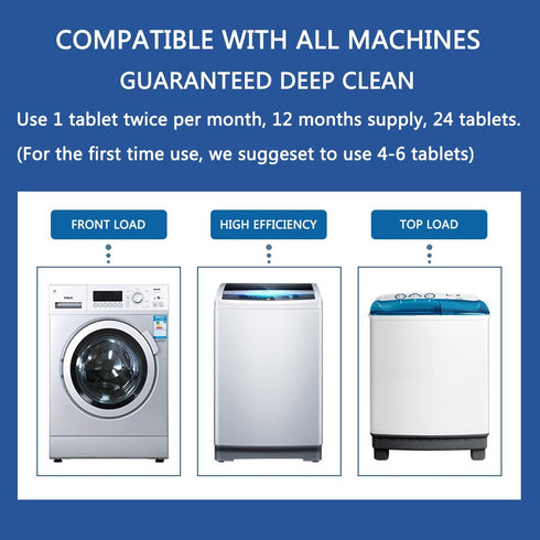 Washing Machine Cleaner Descaler 24 Pack Deep Cleaning Tablets For Front Loader & Top Load Washer, Clean Inside Drum And Laundry Tub Seal 12 Month...