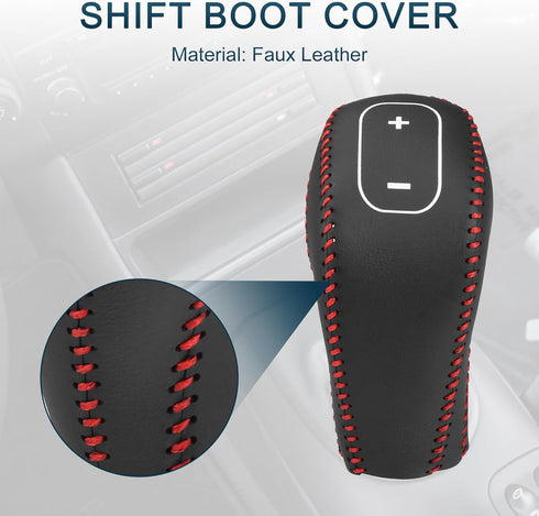 Gear Shift Knob Cover for Buick Encore 13-15 with Red Stitches Durable | Interior Transmission Shifter Boot Lever Cover Black Faux Leather 1 Pcs...