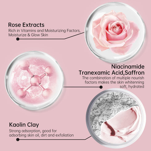 Rose Clay Facial Mask, Clay Mask Reduce the Blackheads, Pink Clay Mask with Kaolin and Collagen, Gentle Skincare for Women and men, Moisturizing 5...