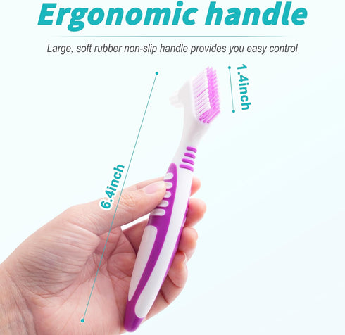 6 Pcs Denture Brush Set for False Teeth, Denture Toothbrushes with Double Sided Design, Denture Cleaning Brush with Multi-Layered Soft Bristles an...