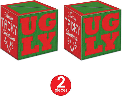 Beistle 2 Pieces Ugly Sweater Ballot Boxes with Ballots, 9" x 9", Red/Green/White...