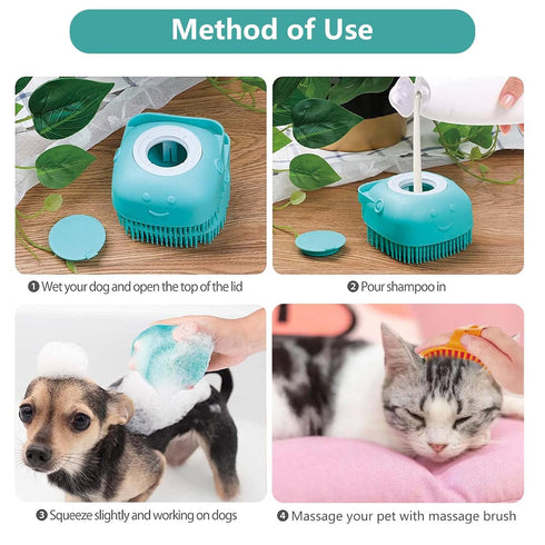 2Pack Dog Bath Brush, Dog Bath Scrubber Shampoo Dispenser Brush, Pet Bath Massage Shower Soap Brush Soft Silicone for Short & Long Haired Dogs and...