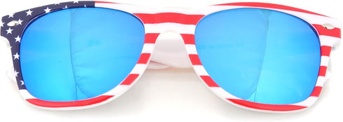 Classic Eyewear Retro 80's American USA Flag 4th of July Frame Sunglasses (White/Ice Blue, 52)...